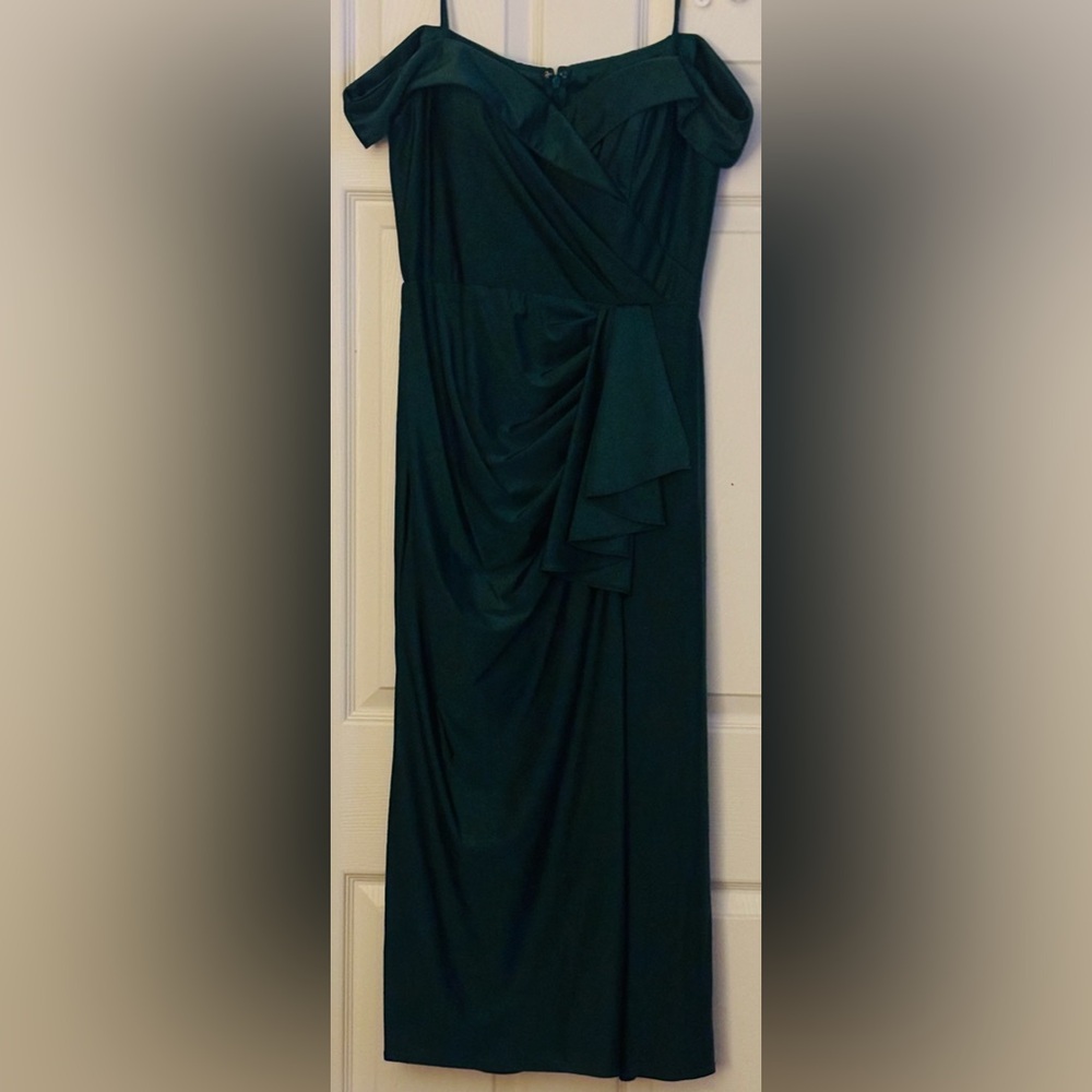 May Queen Couture Emerald Green Ruched Wrap Midi Skirt Cocktail Dress.